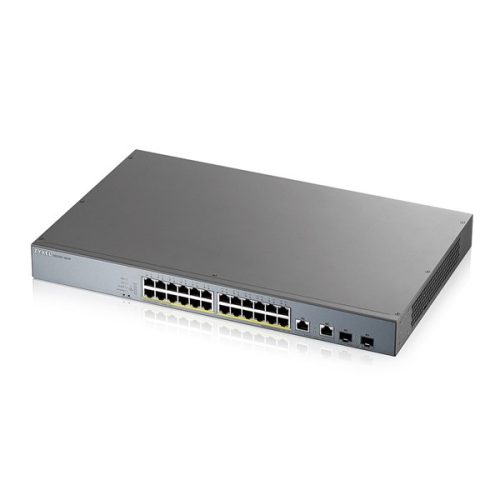 ZyXEL GS1350-26HP 24x GbE LAN PoE (375W) 2x GbE RJ45/SFP Combo port smart menedzselhető CCTV PoE switch