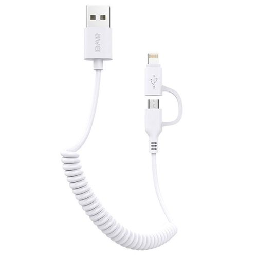 AWEI CL-53 1m/2 az 1-ben USB - micro USB/fehér Lightning kábel