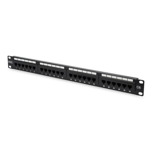 DIGITUS CAT6 24port 19" 1U kompakt fekete árnyékolatlan Patch Panel