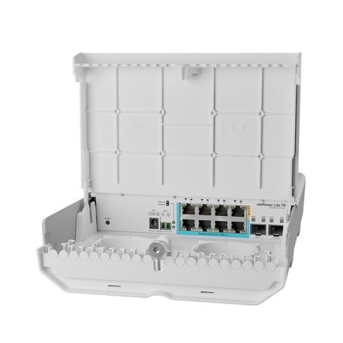 MikroTik netPower Lite 7R 8xGbE LAN 2xSFP+ port kültéri switch (7x Reverse PoE-in, 1xPoE-out)