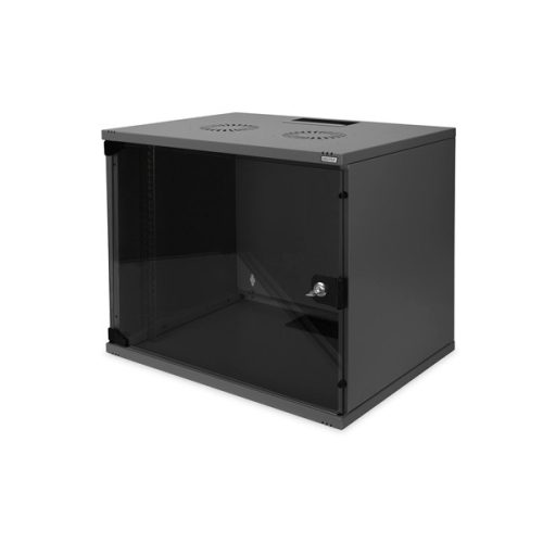 DIGITUS 19" 9U 460x540x400mm lapraszerelt üvegajtós fekete fali rack szekrény