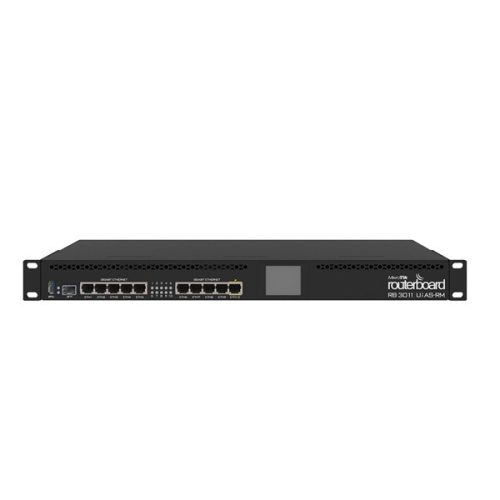 Mikrotik RouterBOARD - RB3011UIAS-RM (3011UiAS 10x gigabites LAN porttal, 1xSFP, 1xPoE ki, USB, LCD, rackbe szerelhető)