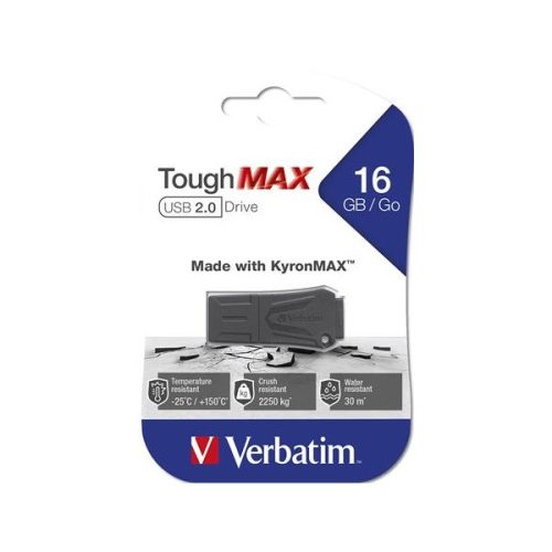 VERBATIM Pendrive, extra ellenálló, 16GB, USB 2.0, "ToughMAX", fekete