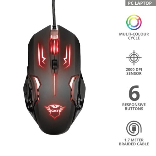 TRUST Gaming Vezetékes világító egér 22090 (GXT 108 Rava Illuminated Gaming Mouse)