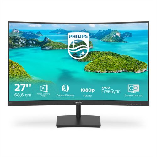 PHILIPS Ívelt VA monitor 27" 271E1SCA, 1920x1080, 16:9, 250cd/m2, 4ms, VGA/HDMI, hangszóró