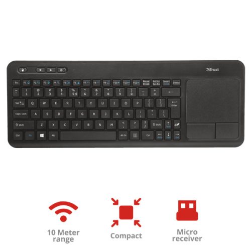 TRUST Vezeték nélküli érintős multimédiás billentyűzet 21268 (Veza Wireless Keyboard with touchpad HU)