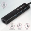 AXAGON HMC-GL3A USB-C 3portos USB hub és gigabit Ethernet RJ45 LAN, fekete