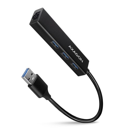 AXAGON HMA-GL3A 3 portos USB 3.2 HUB LAN csatlakozóval, fekete