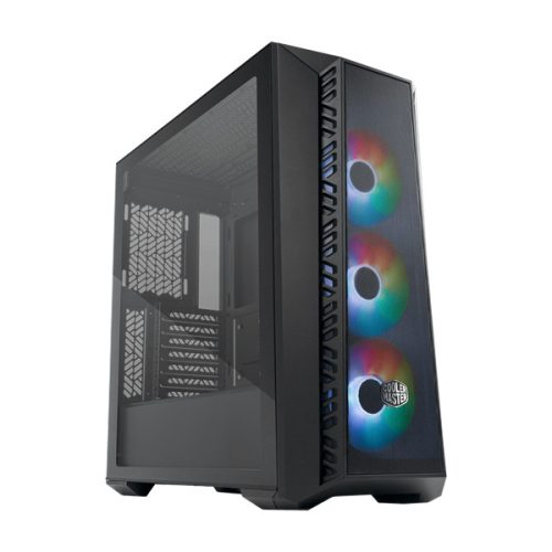 COOLER MASTER Ház Midi ATX MasterBox 520 + 3db Ventilátor + HUB, Tápegység nélkül, Üvegfalú, fekete