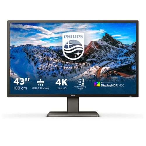 PHILIPS VA monitor 42.51" 439P1, 3840x2160, 16:9, 4ms, 400cd/m2, 3xHDMI/DisplayPort/USB-C/3xUSB/LAN/RS232, hangszóró