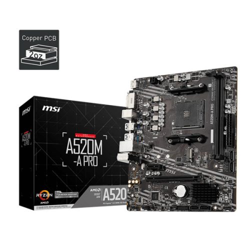 MSI Alaplap AM4 A520M-A PRO AMD A520, mATX