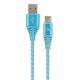 Gembird CC-USB2B-AMCM-1M-VW Premium cotton braided Type-C USB charging and data cable 1m Turquoise Blue/White