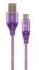 Gembird CC-USB2B-AMCM-2M-PW Premium cotton braided Type-C USB charging and data cable 2m Purple/White