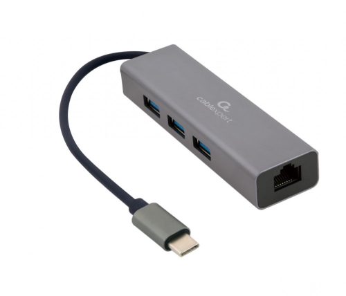 Gembird USB-C Gigabit network adapter with 3-port USB 3.1 hub Grey