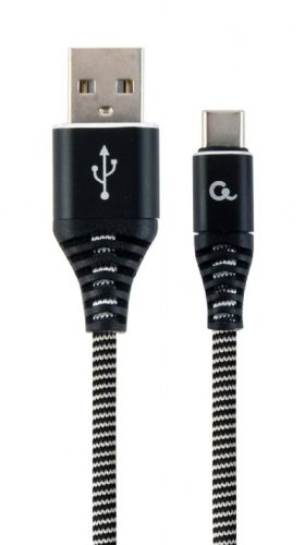 Gembird CC-USB2B-AMCM-2M-BW Premium cotton braided Type-C USB charging and data cable 2m Black/White