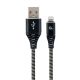 Gembird CC-USB2B-AMLM-1M-BW Premium cotton braided 8-pin cable charging and data cable 1m Black/White