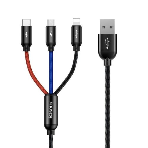 Baseus 3 az 1-ben USB-C / Lightning / Micro-USB kábel, 3.5A, 0.3 m (fekete)