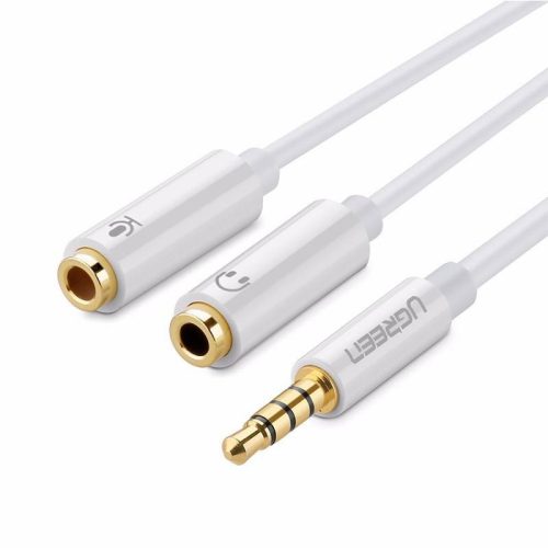 UGREEN AV141 AUX mini jack 3,5 mm audio elosztó fejhallgatóhoz + mikrofonhoz, 20 cm (fehér)