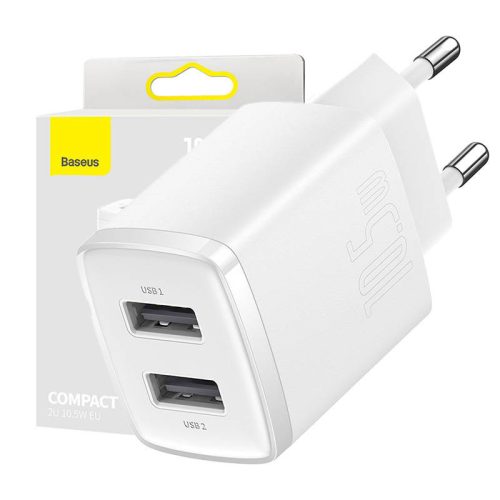 Baseus Compact gyorstöltő, 2x USB, 10.5W (fehér)