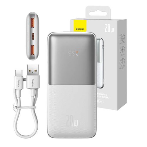 Baseus Bipow Pro Powerbank, 10000mAh, 2xUSB, USB-C, 20W (fehér)