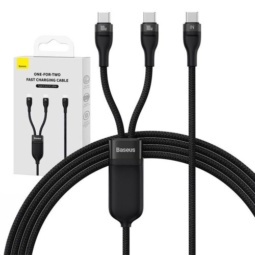 Baseus Flash 2 az 1-ben USB töltőkábel, USB-C - USB-C, 100W, 1.5m (fekete)