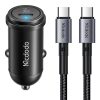 McDodo CC-7493 autós töltő kijelzővel, USB-C, 5A, 65 W + USB-C kábel 1 m 100 W (fekete)