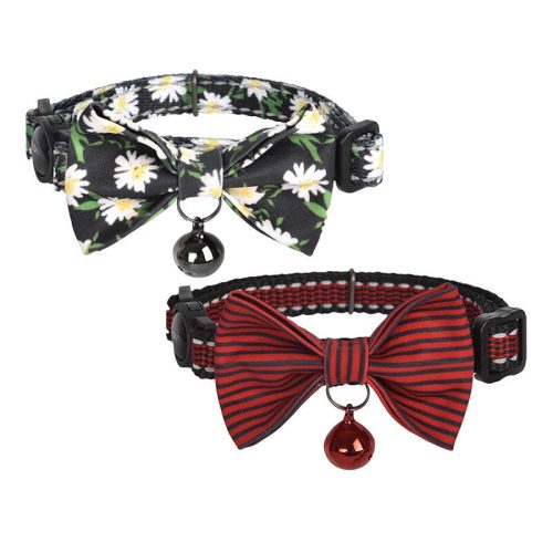 Collar set Dogness for cats 2 pcs (Daisy Black/Waterproof Red)