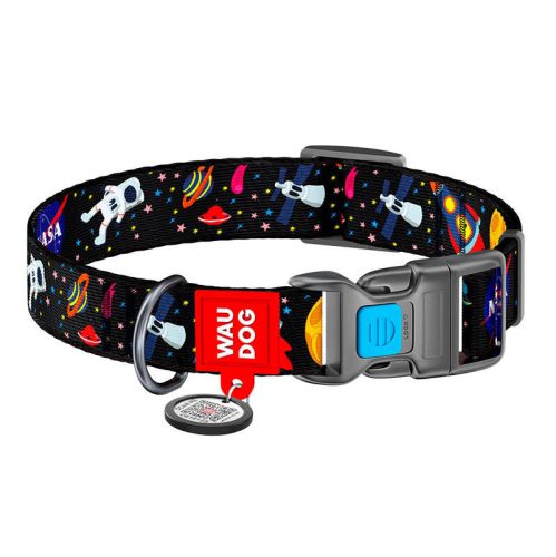 Nylon dog collar with QR code Waudog "NASA" size XL