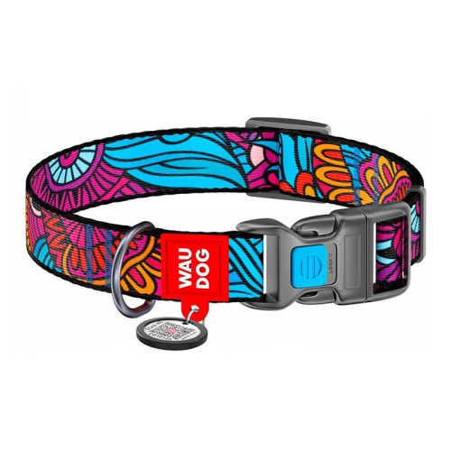 Nylon dog collar with QR code Waudog "Summer" size S