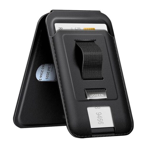 Magnetic wallet with stand and holder function for iPhone MagSafe, Ugreen LP836, leather (black)