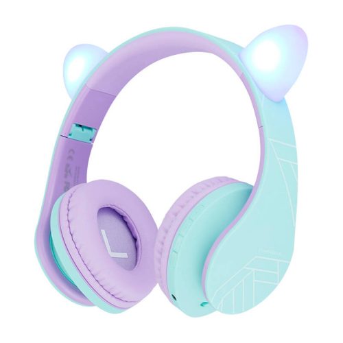 PowerLocus P2 Cats Ears Wireless Headphones for Kids (blue and purple)