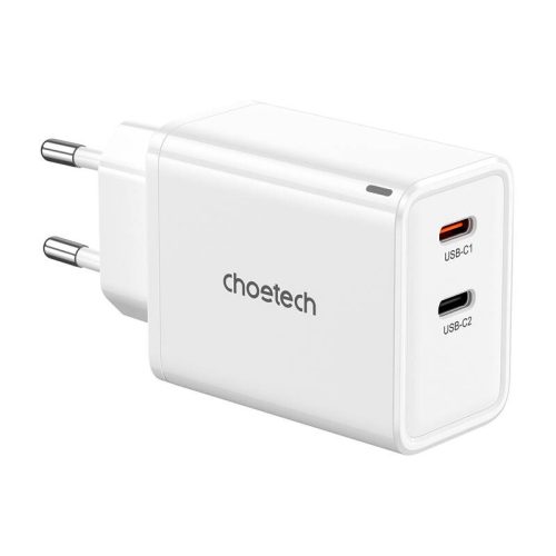 Choetech PD6013, GaN, 2x USB-C, PD65W hálózati töltő (fehér)